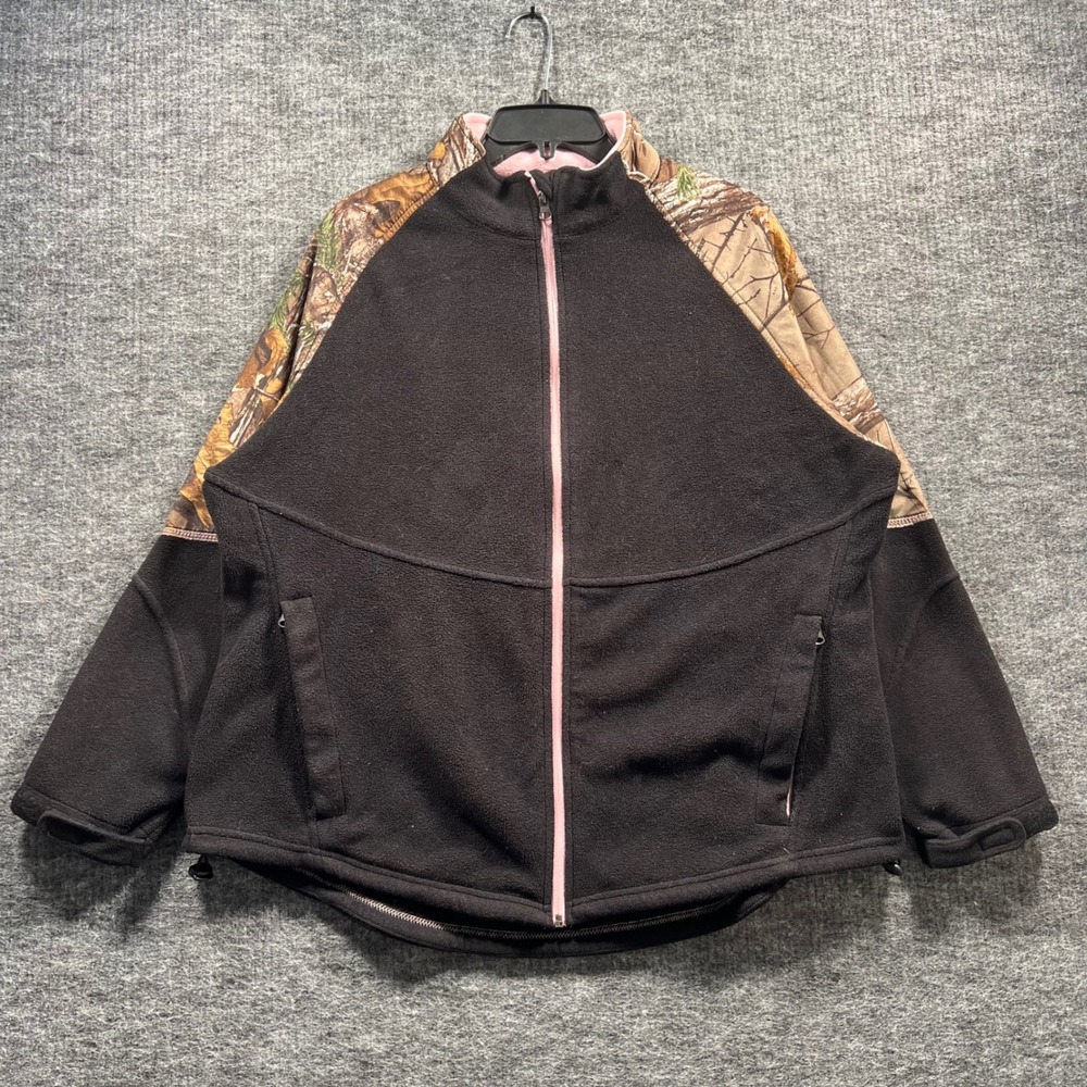 Northcrest Womens 1X Fleece Jacket Black Pink Camo Full Zip Hunting Outdoor